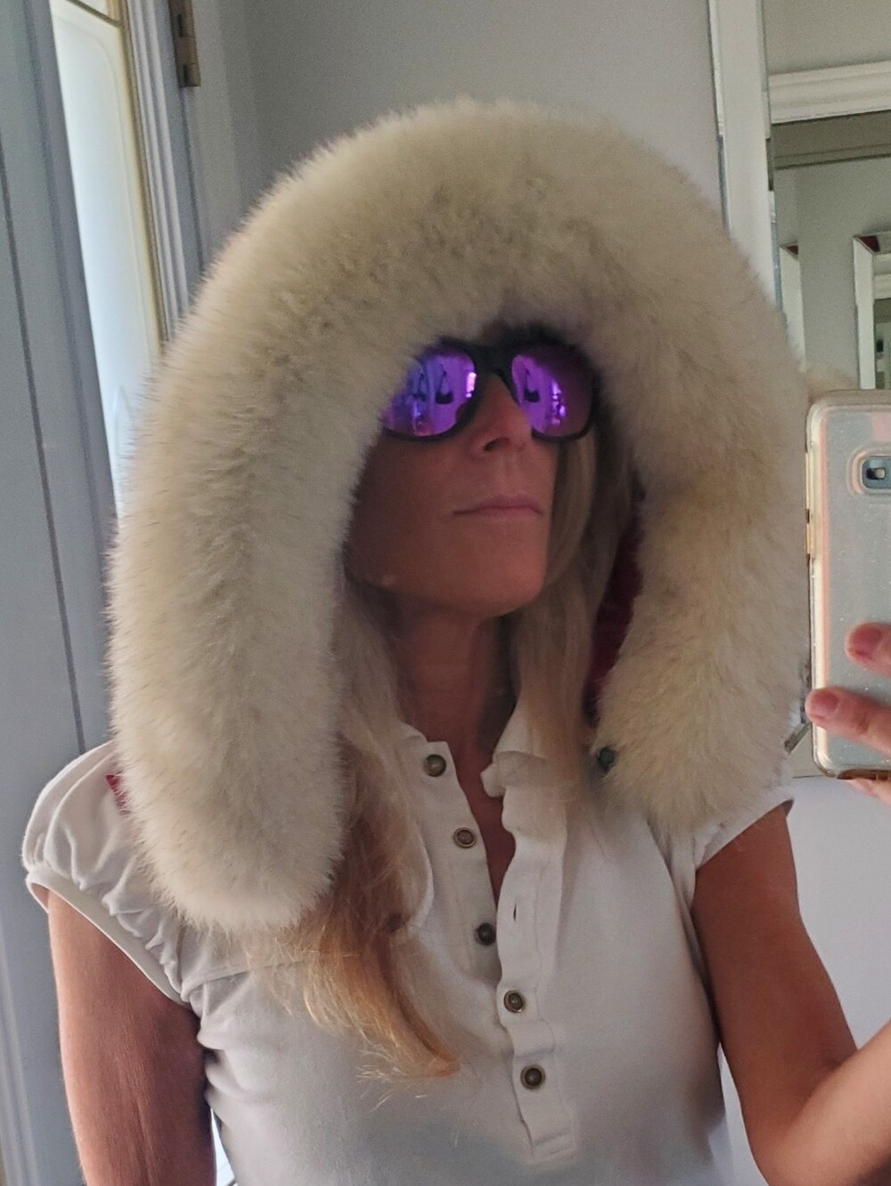 White Fox Fur Trimmed Detachable Hood